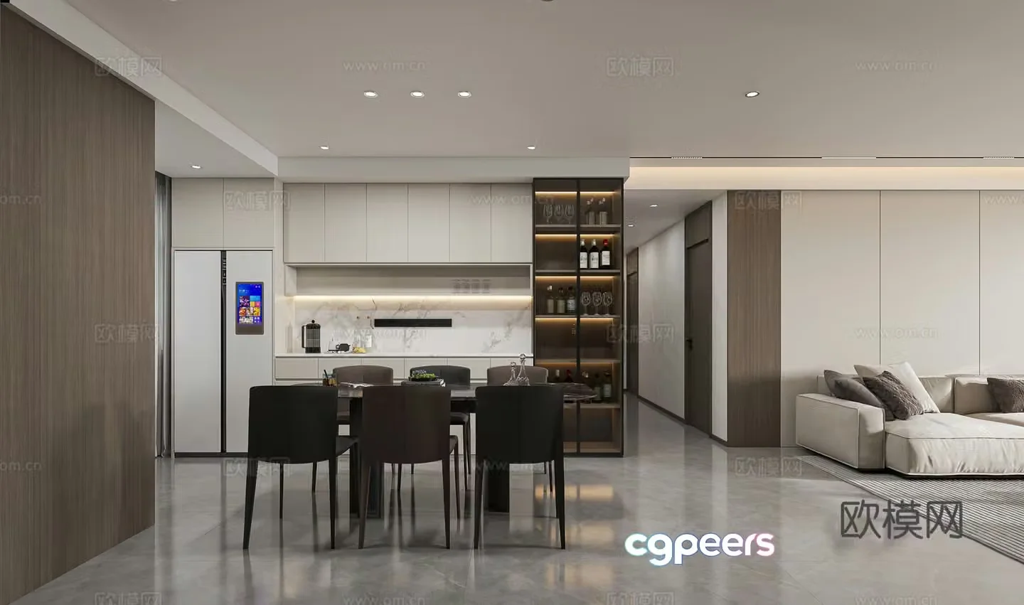Modern minimalist living restaurant 3d model