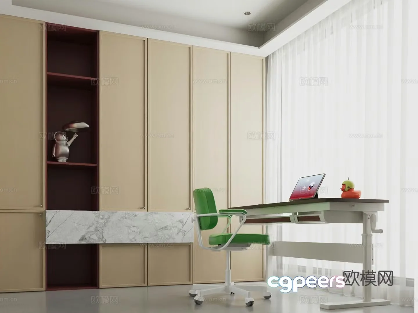 Italian minimalist study room open study room villa study room study room and cloakroom desk children’s 3D model