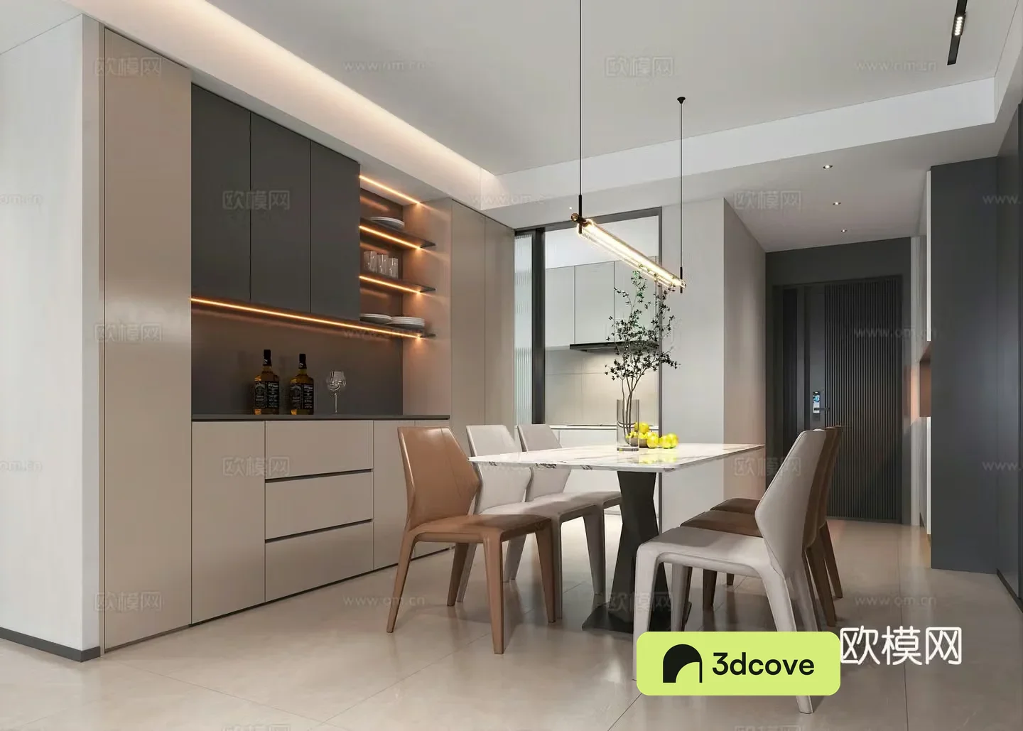 Modern restaurant dining table wine cabinet chandeliers