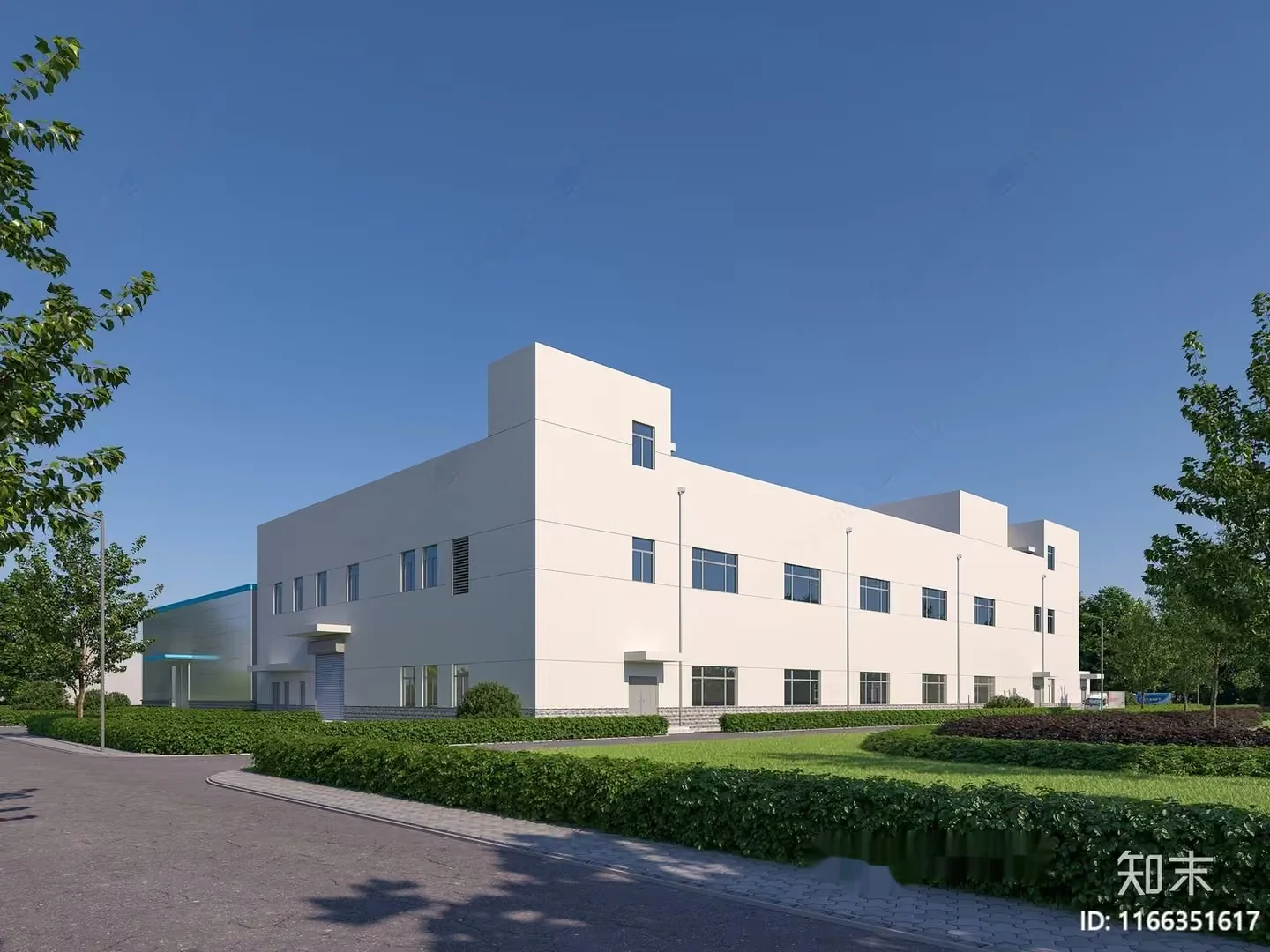 A White Building With A Blue Roof 3D Model – 2293 – VRAY Render