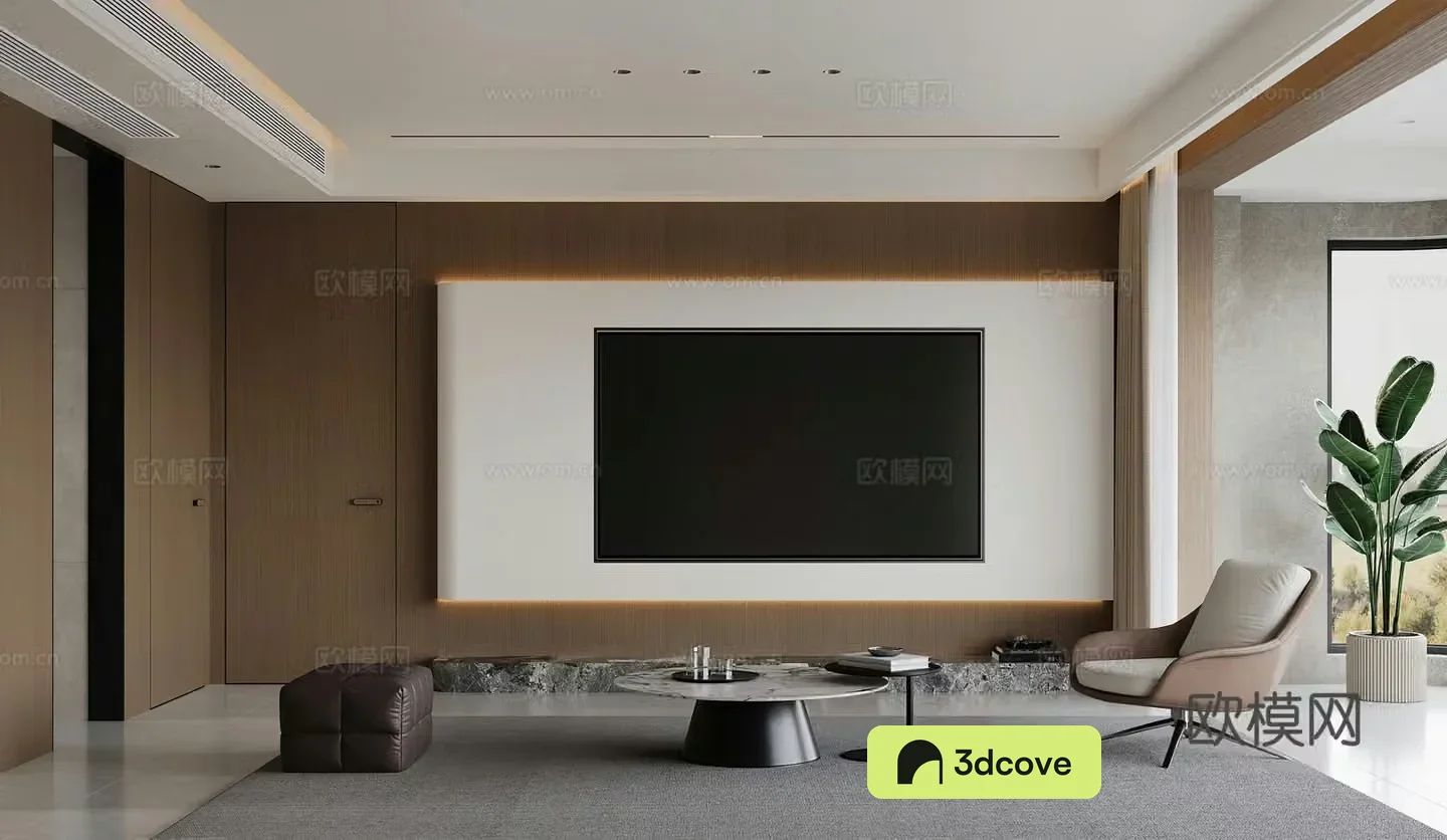 Modern living room TV background wall Light luxury leisure chair Potted modern living and dining Italian