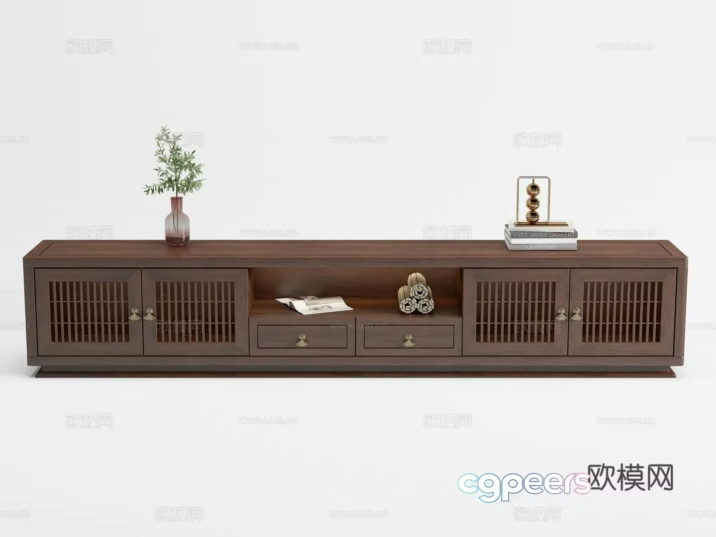New Chinese solid wood TV cabinet 3D model