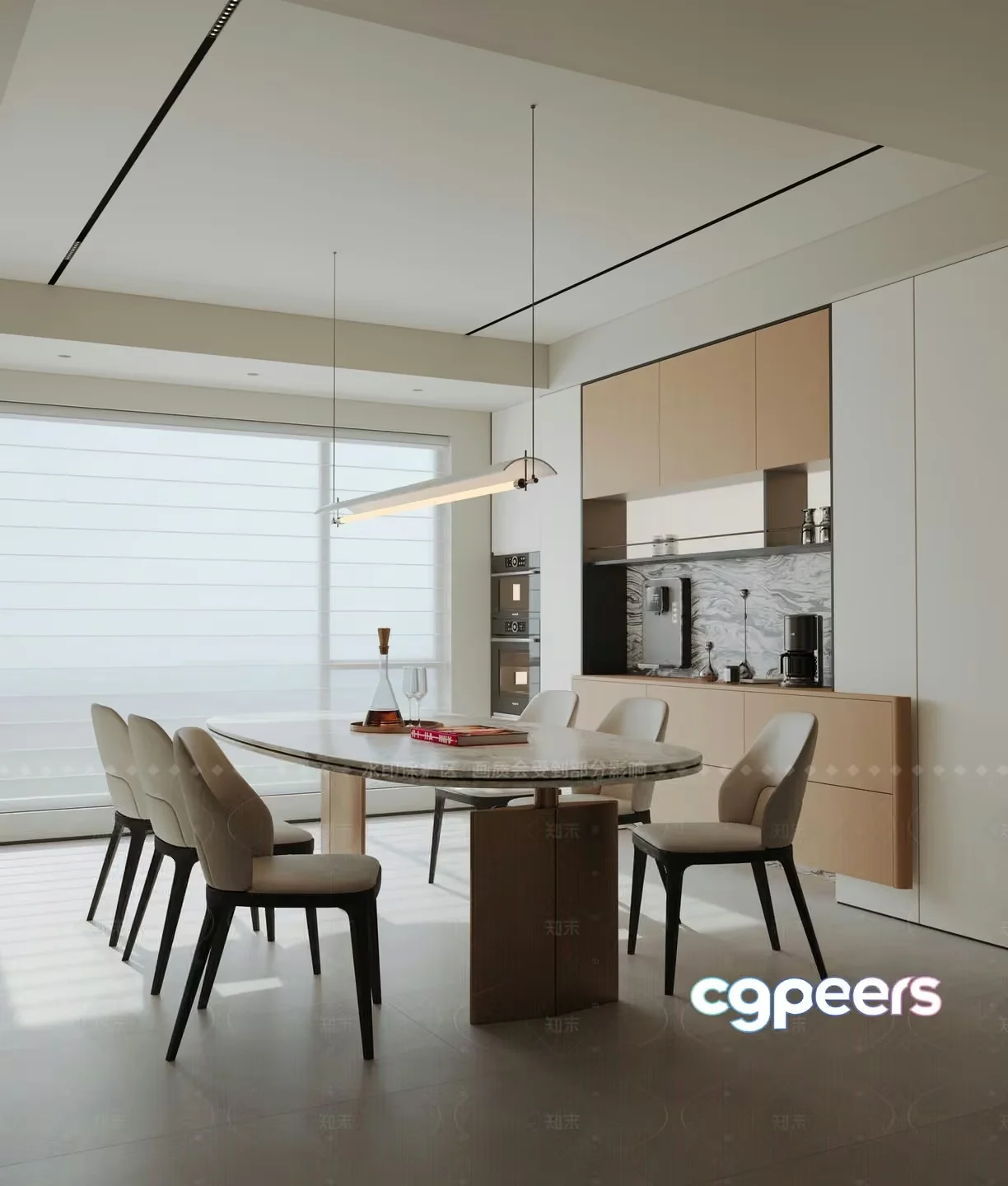 Modern Minimalist Dining Room 3D Model – 9107 – VRAY Render