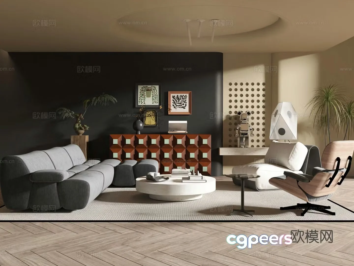 Middle-aged living room 3d model