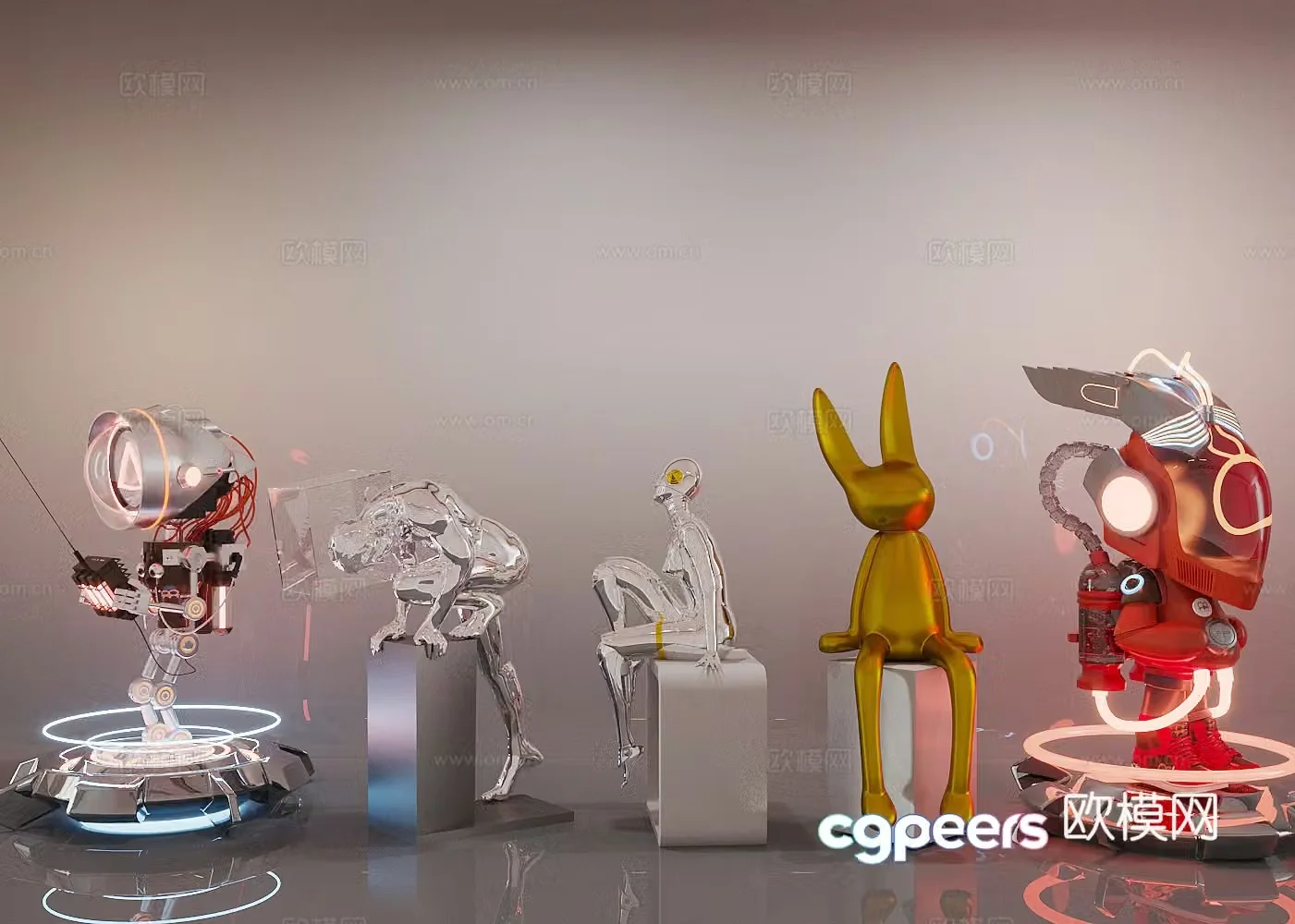 Modern sculpture ornaments Indoor sculpture installation Ornaments combination Cyberpunk sculpture installation Figure 3D model