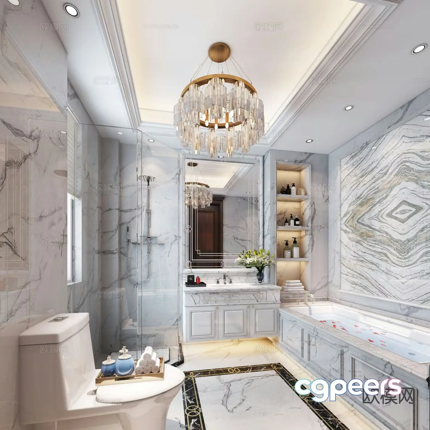 European classical bathroom white bathroom villa bathroom 3d model