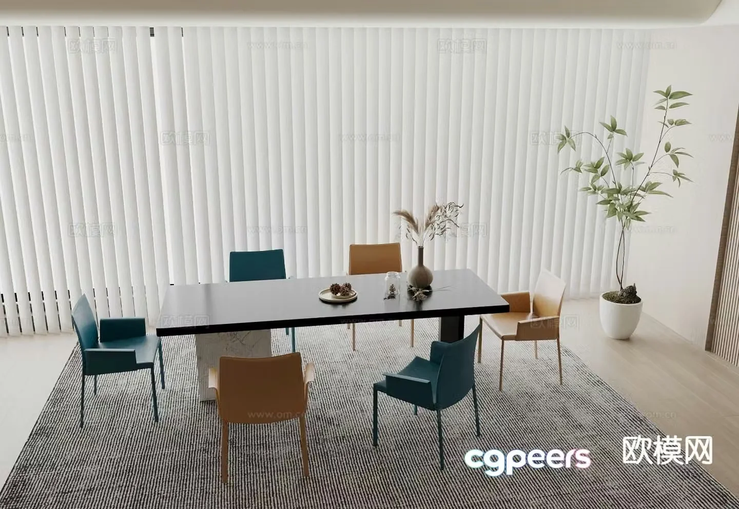 Modern dining table and chairs 3d model