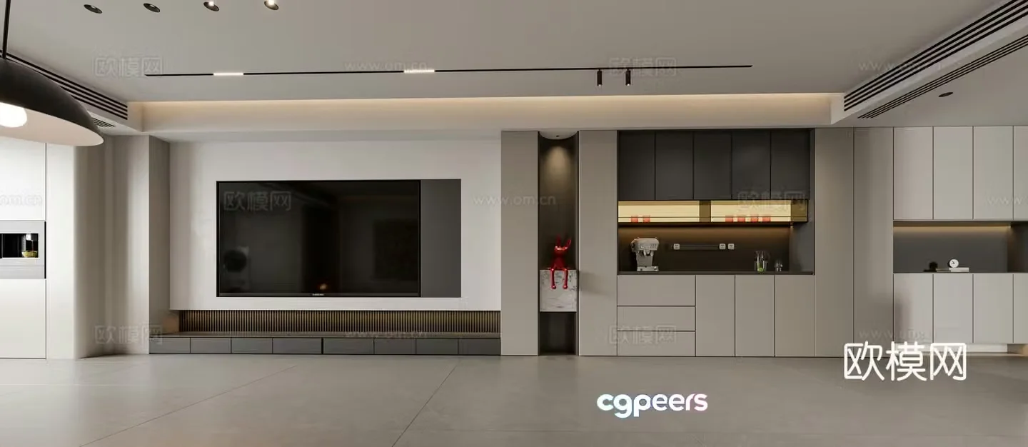 Modern TV background wall wine cabinet integrated 3D model