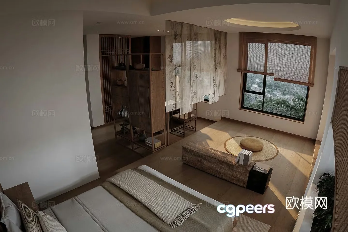 New Chinese style Zen bedroom temple bedroom 3d model