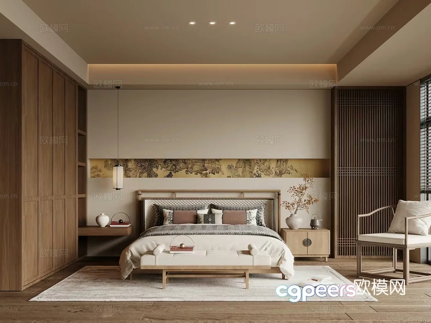 Song style bedroom master bedroom double bed combination 3D model