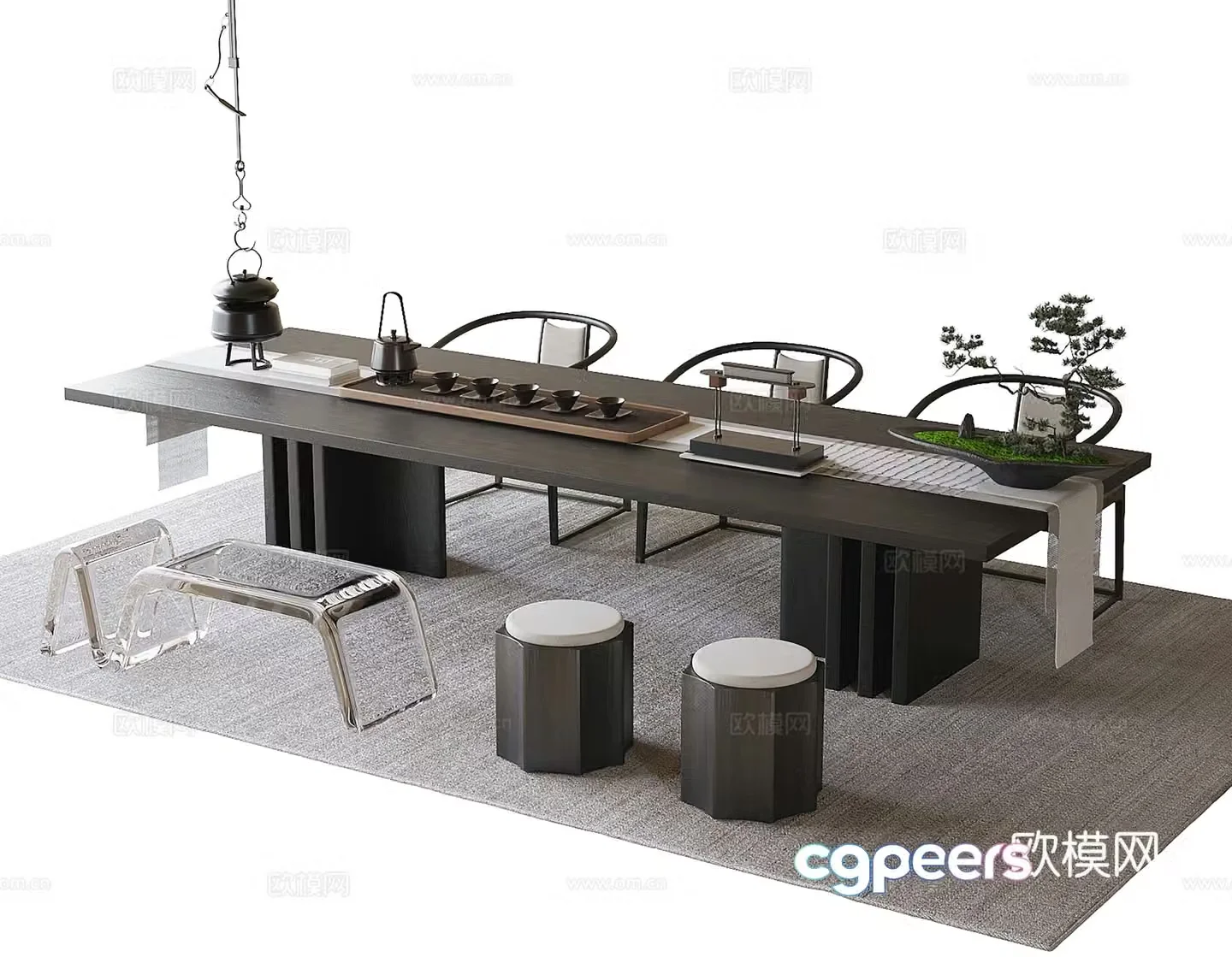 Modern tea table and chair combination 3D model