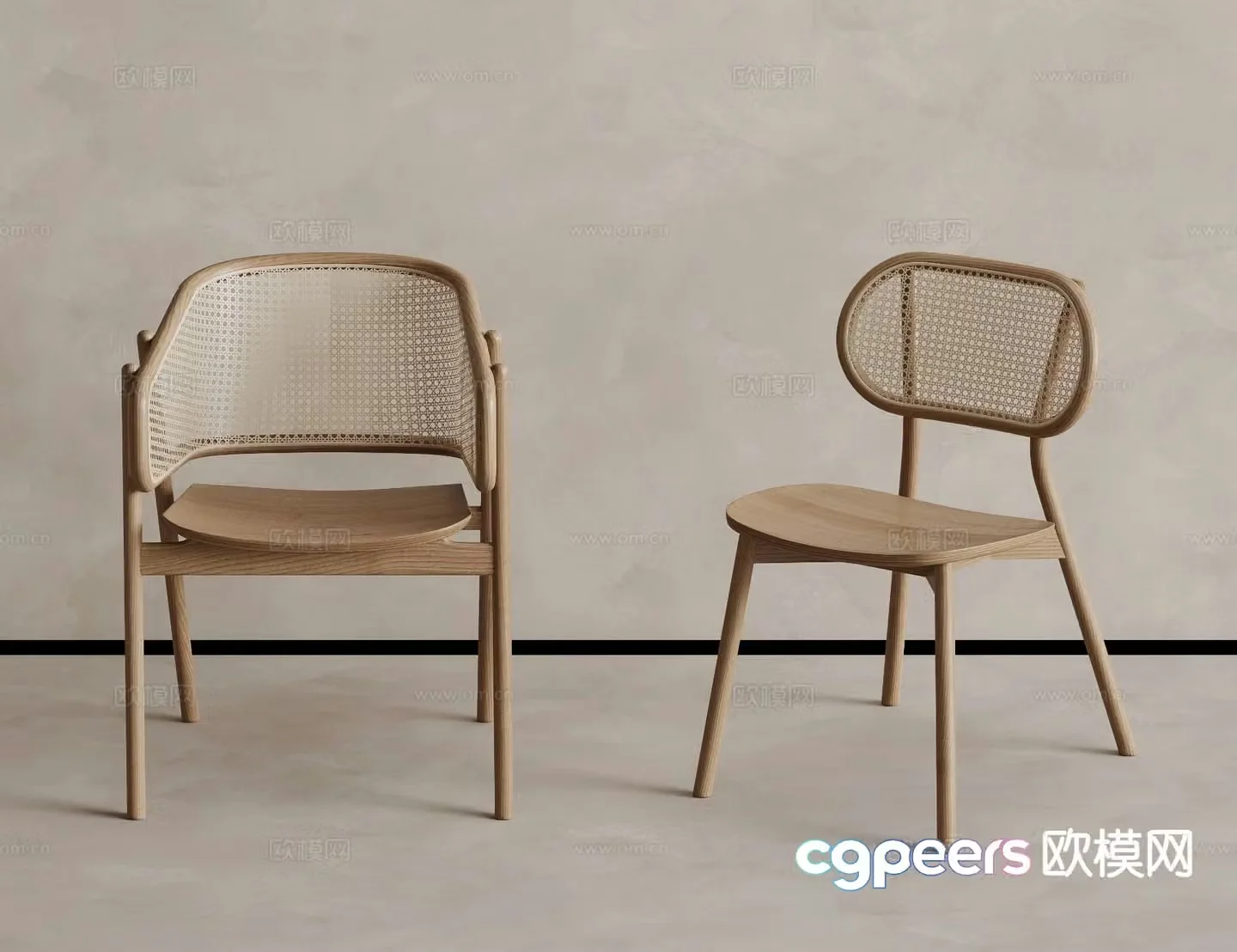 Wabi-sabi single chair dining chair rattan chair 3D model