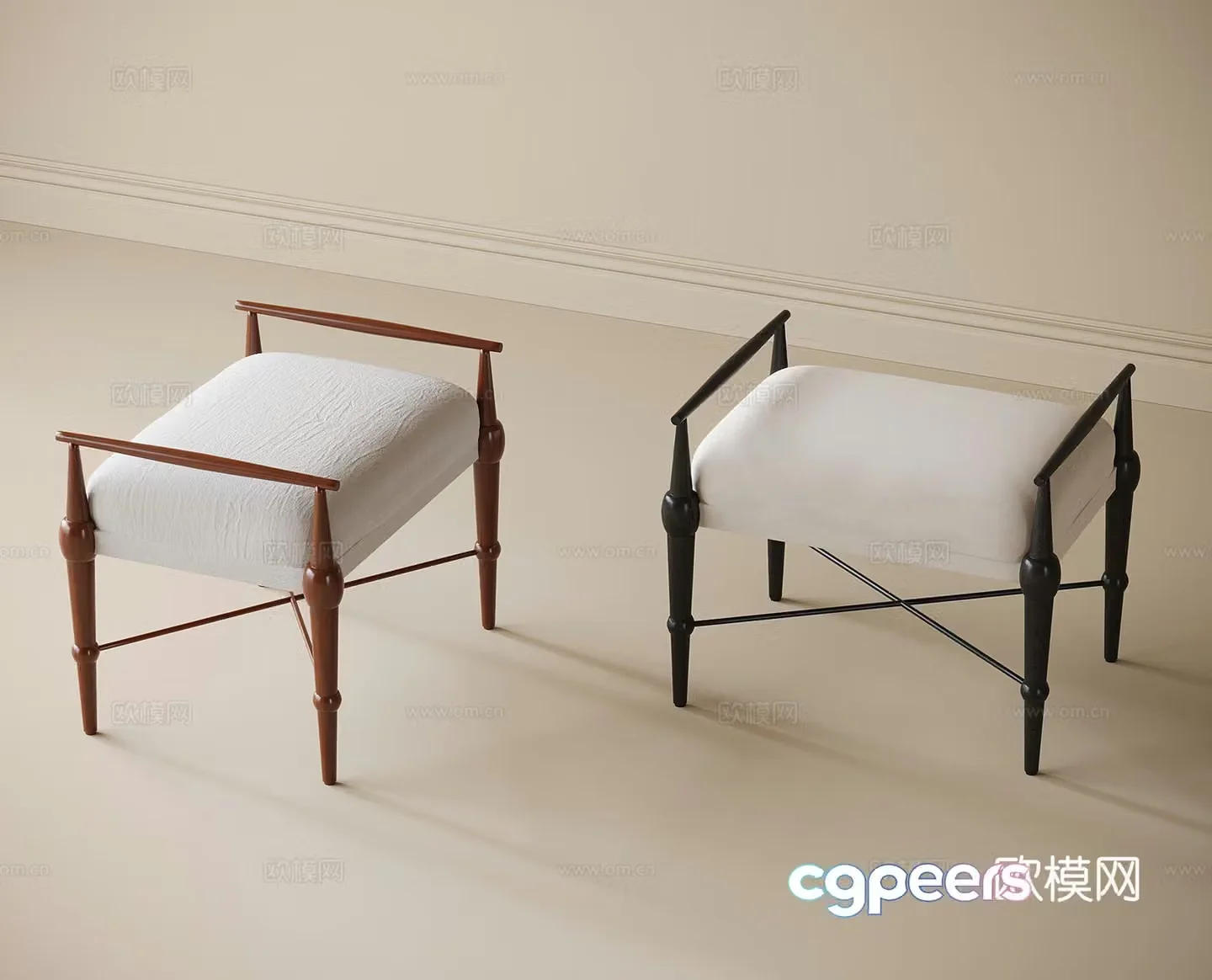 French shoe changing stool dressing stool 3d model
