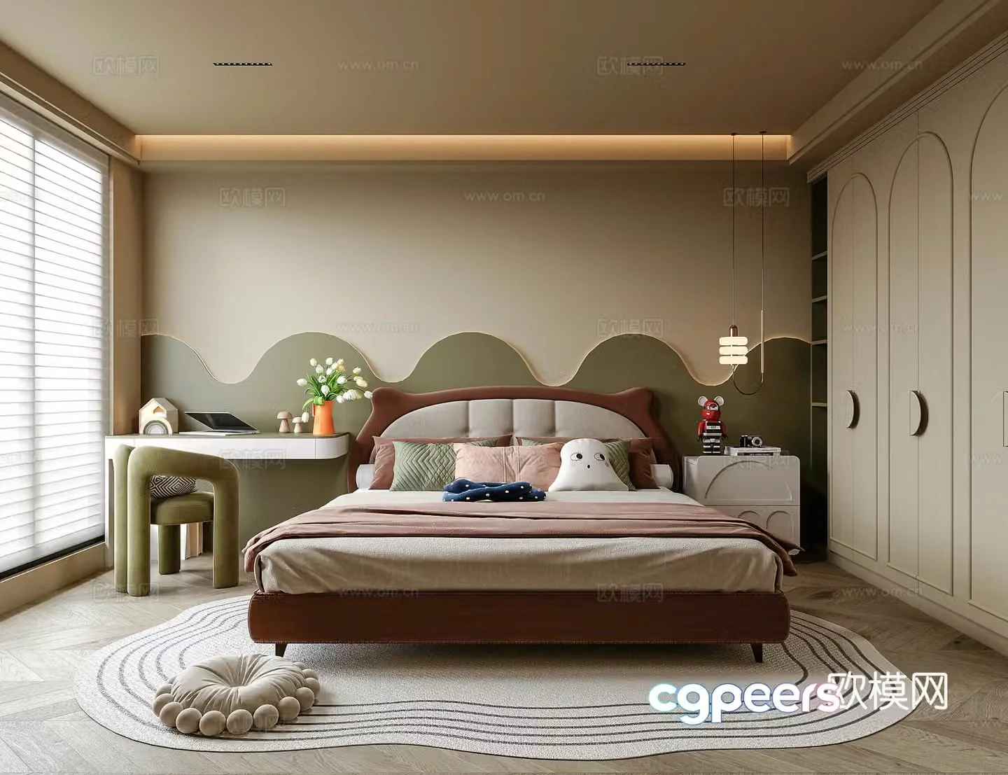 Modern universal children’s room girls room boy room children’s desk and chair 3d model