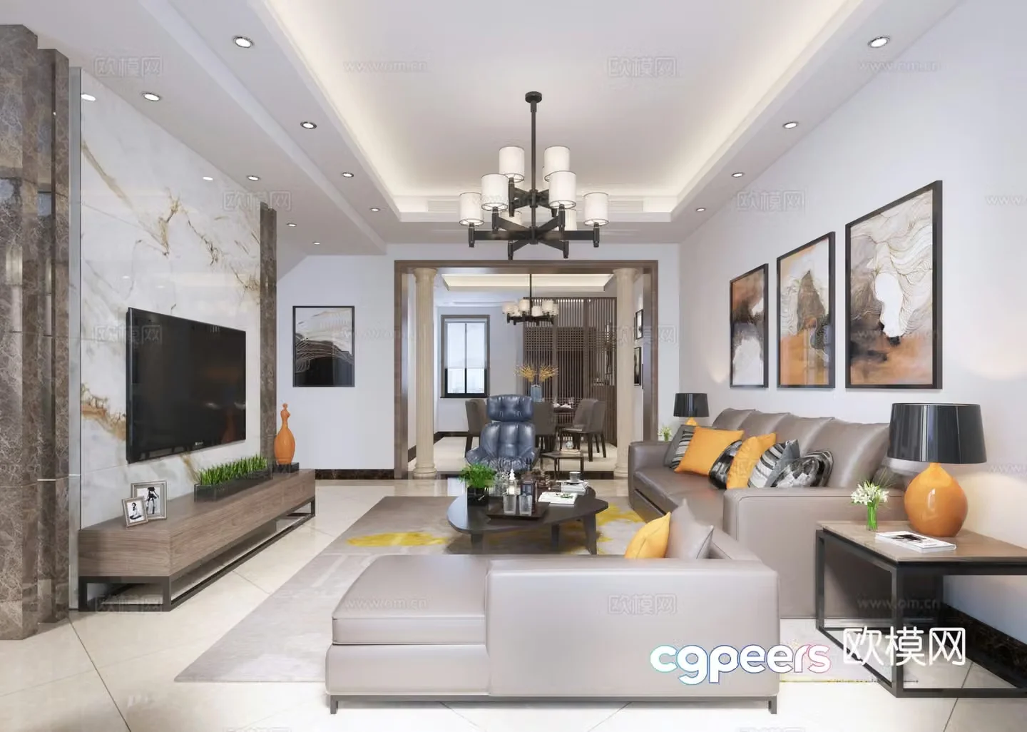 Modern living and dining room sofa coffee table TV cabinet 3d model