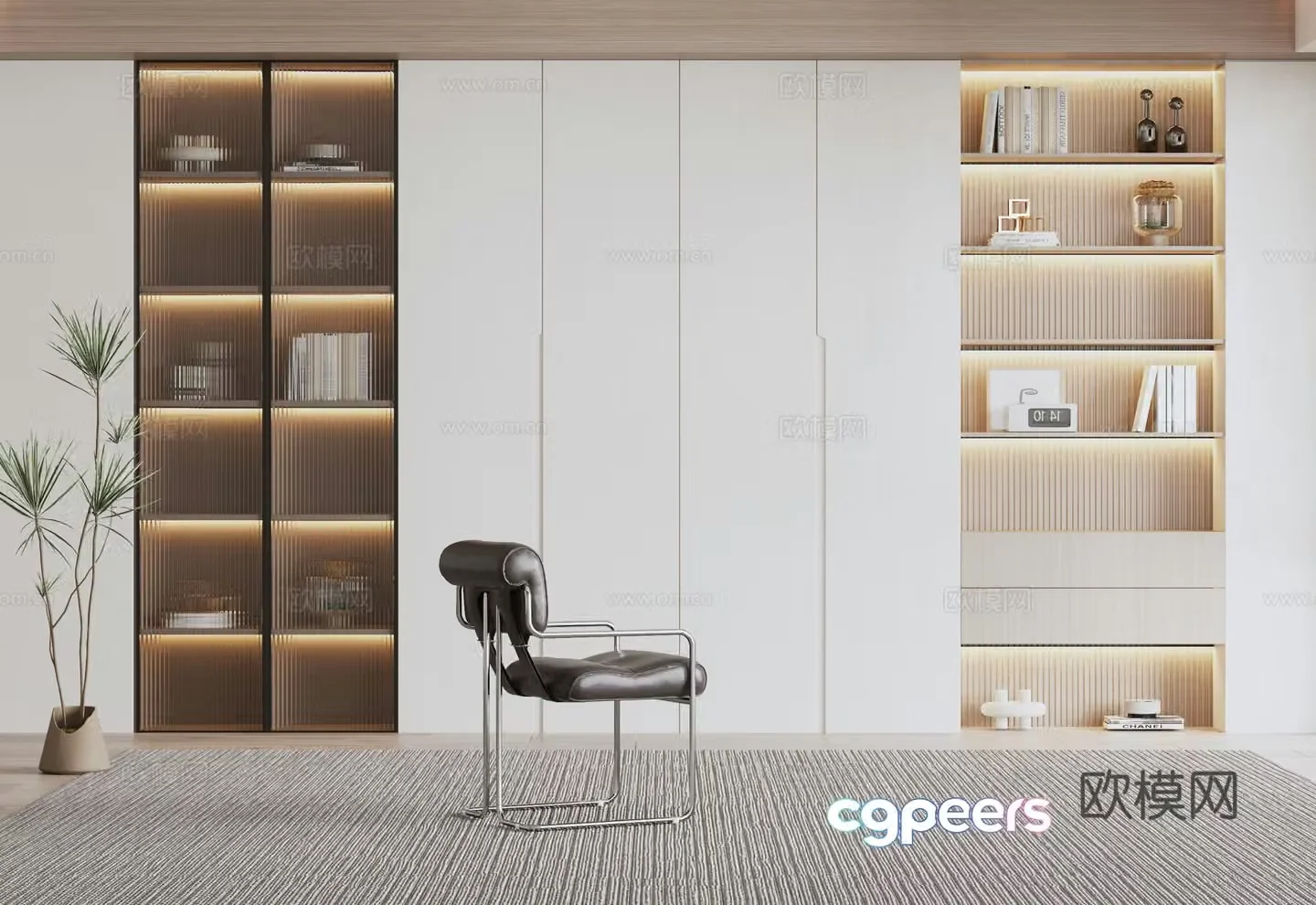 Modern wall cabinet bookcase single chair 3d model