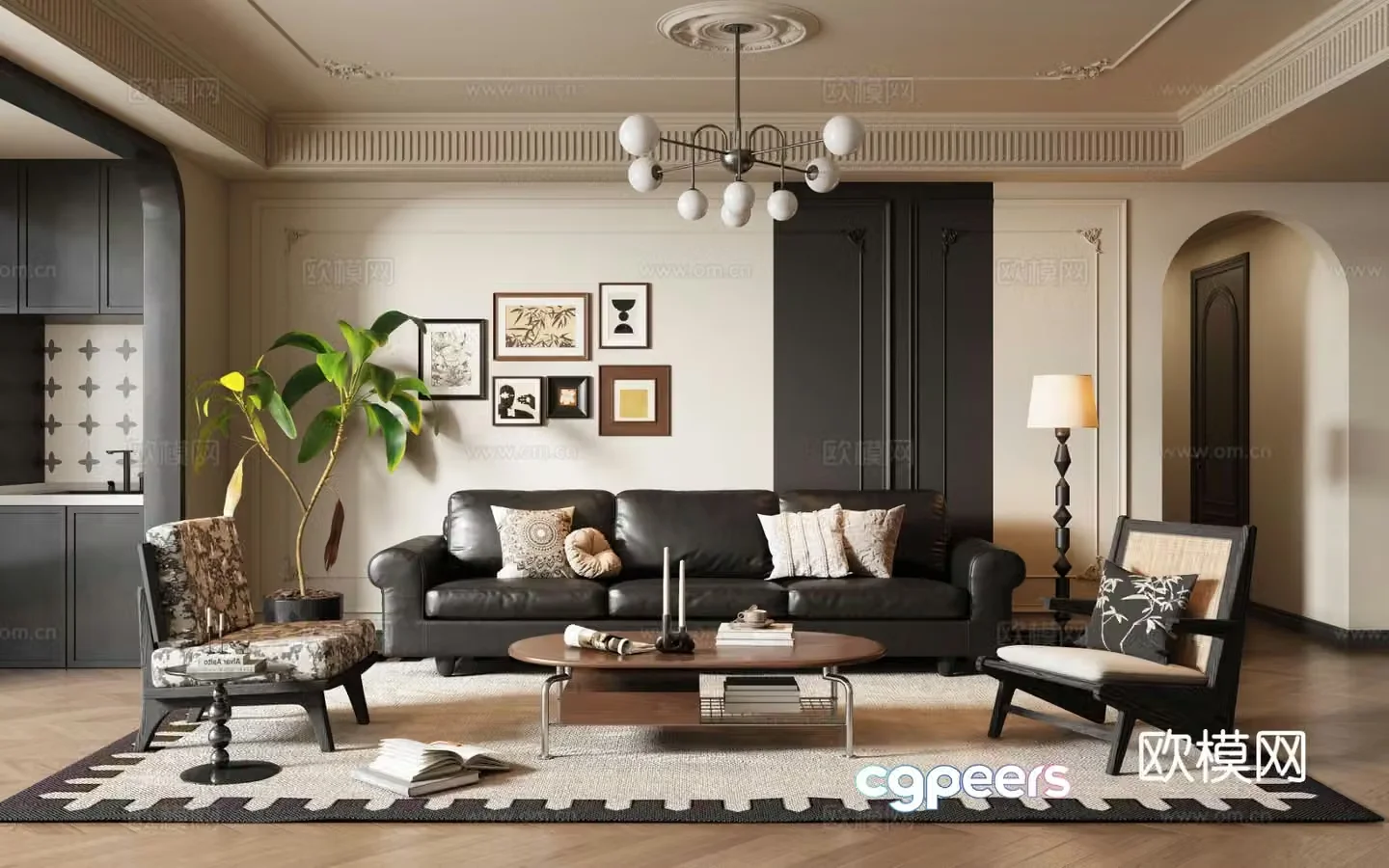 French retro living room 3d model