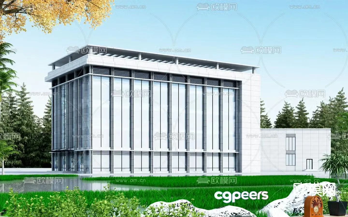 Modern office building exterior 3d model