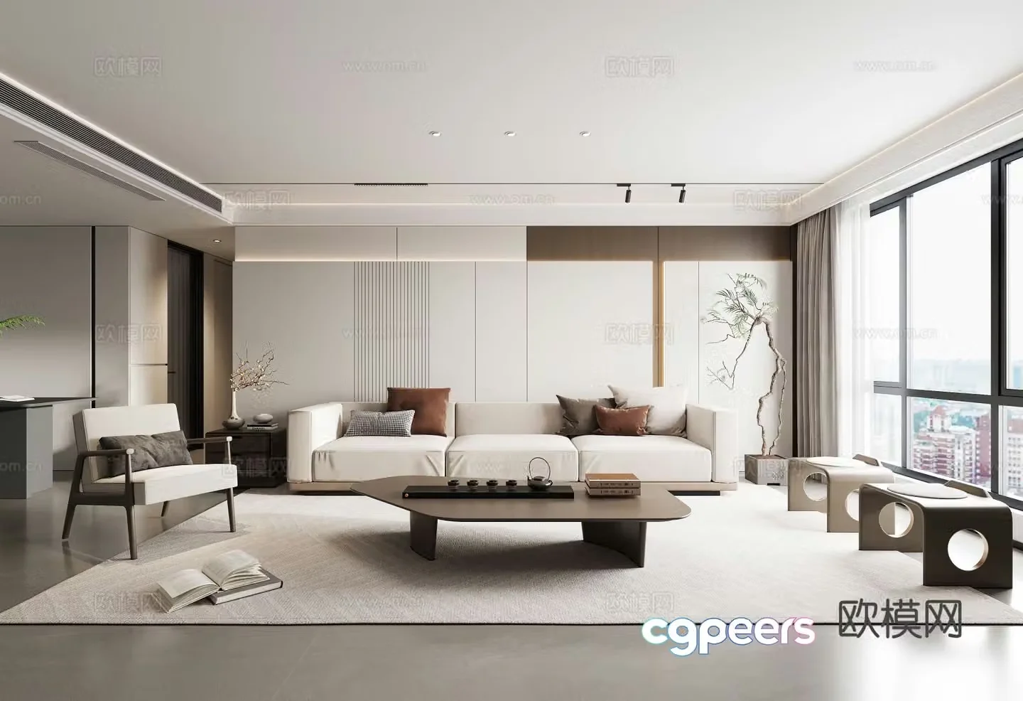 New Chinese style Zen living room combination sofa leisure chair 3D model