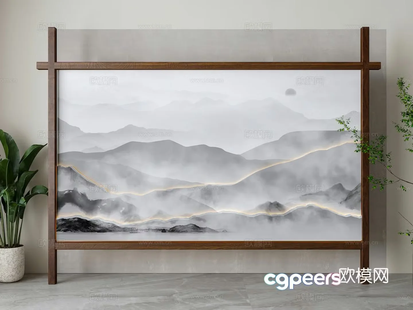 New Chinese style landscape screen 3D model