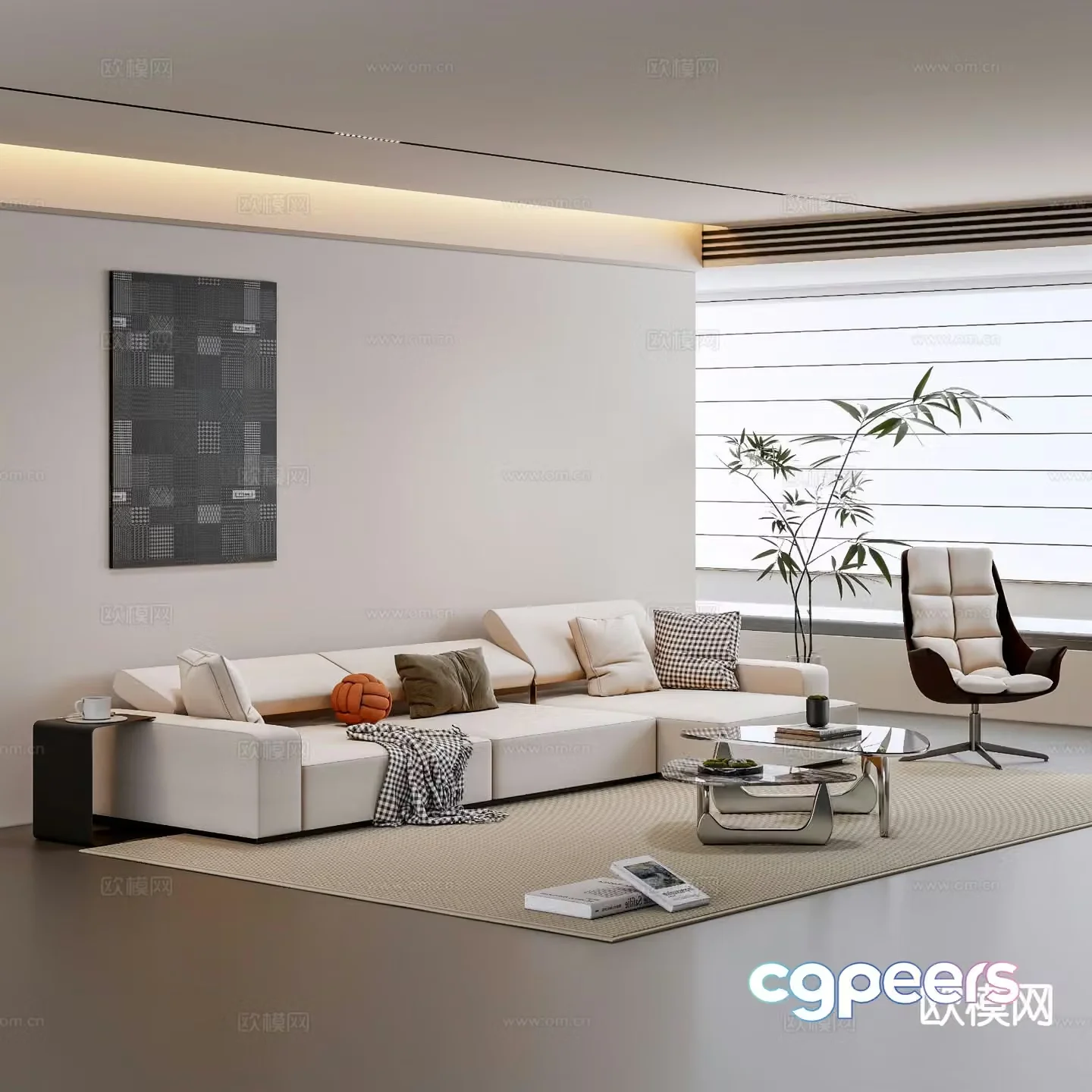 Modern soft sofa three-person sofa 3d model