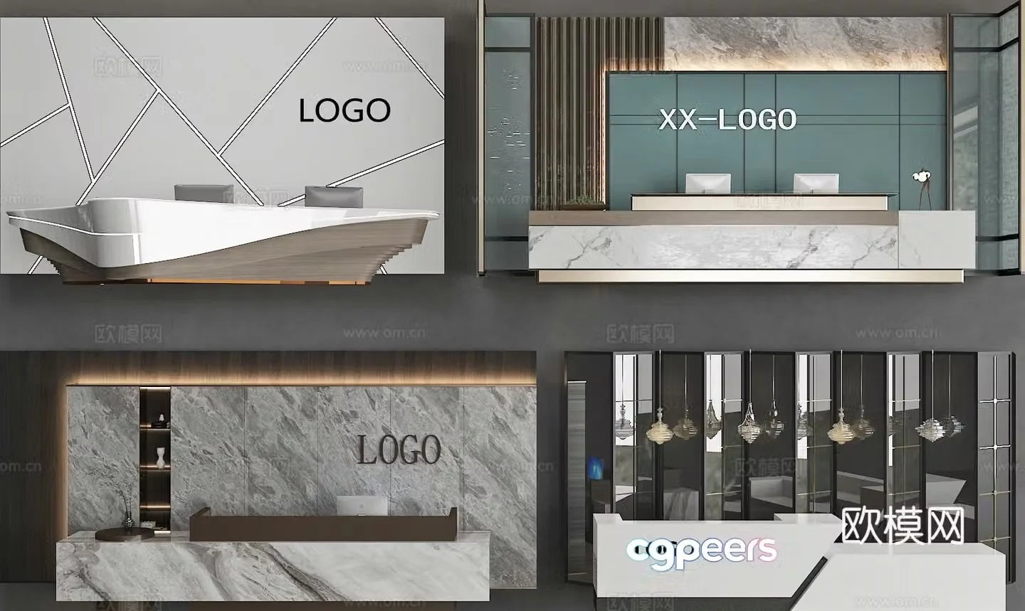 Front desk background wall service desk reception desk 3d model