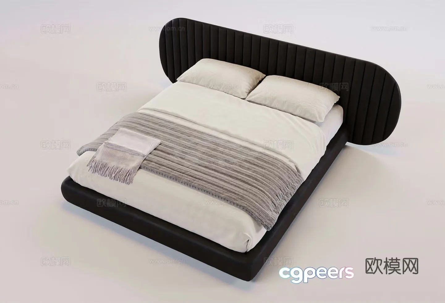Light luxury Italian deconstructionist black-toned suspended bed double bed 3D model
