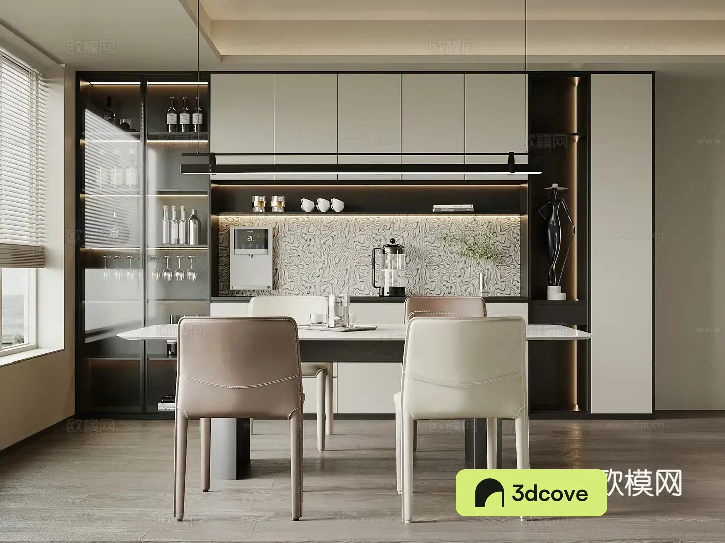 Modern restaurant wine cabinet dining table and chair