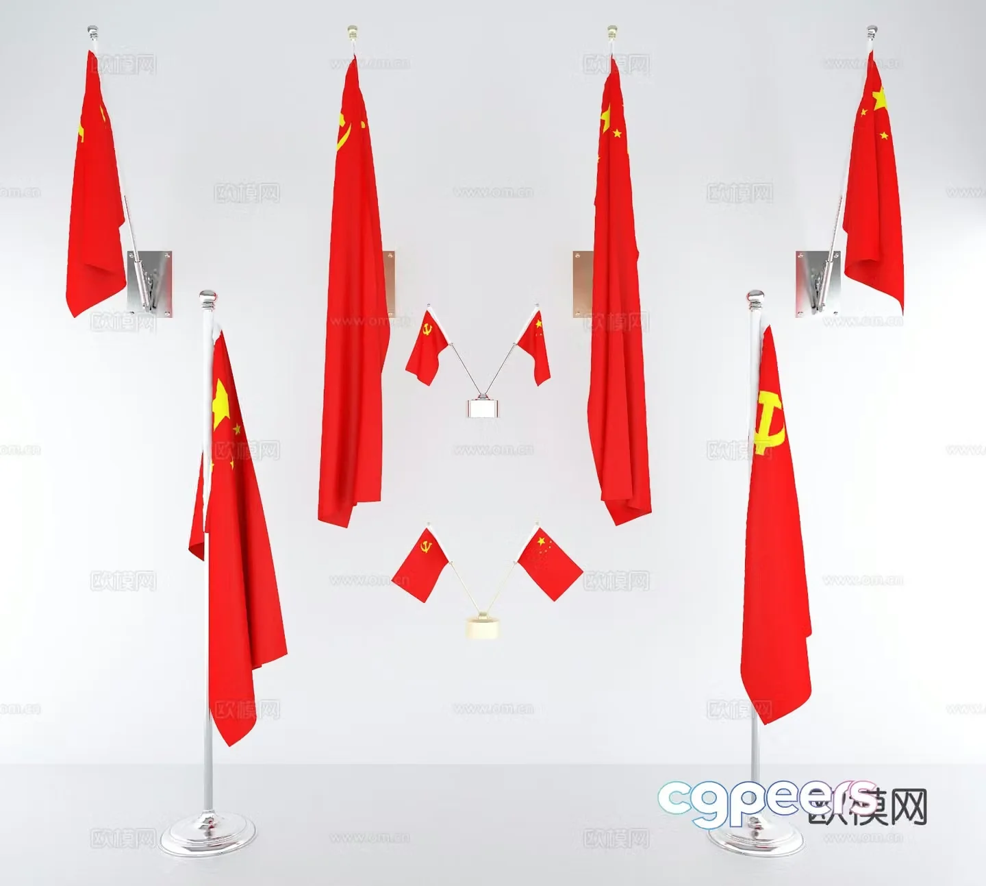 five-star red flag national flag party flag 3d model
