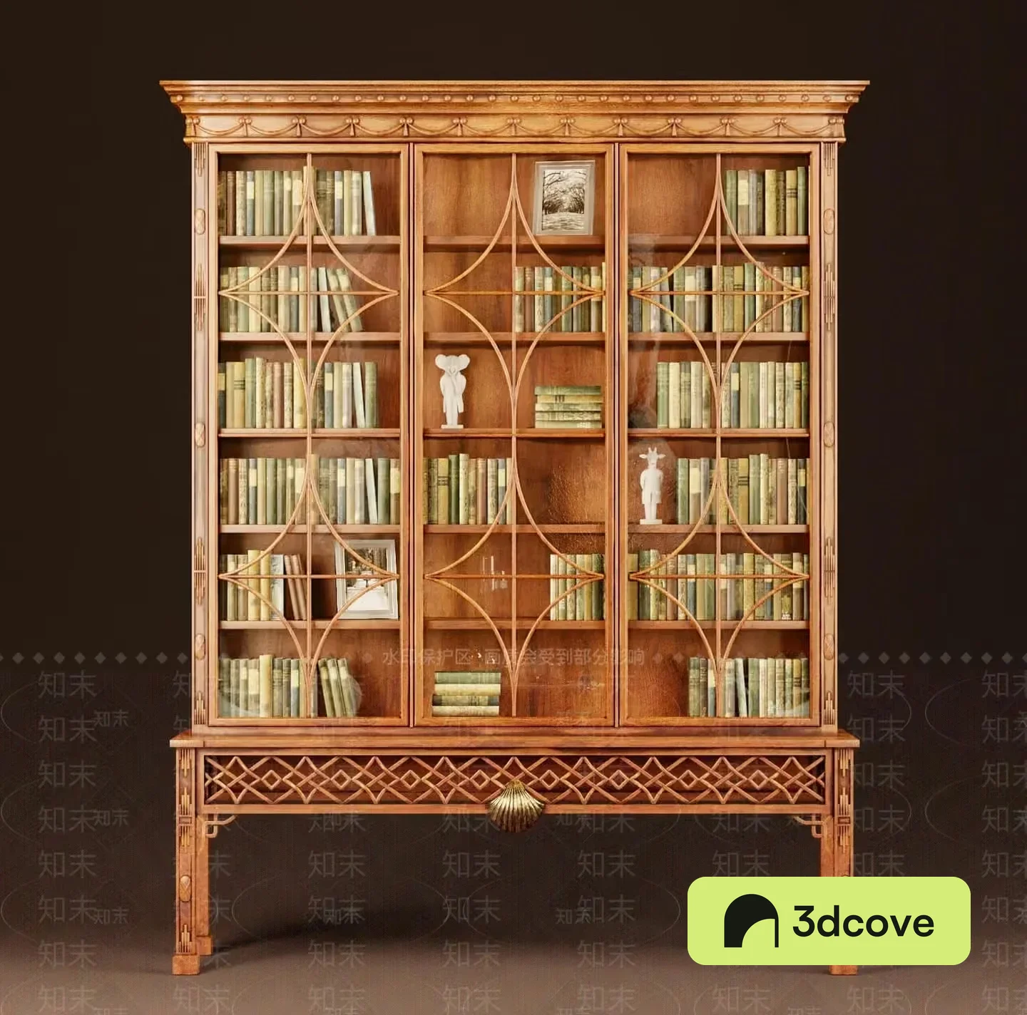 A Wooden Bookcase With Glass Doors