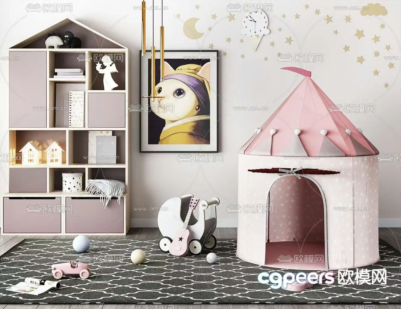 Children’s tent toy cabinet cartoon wall decoration 3d model