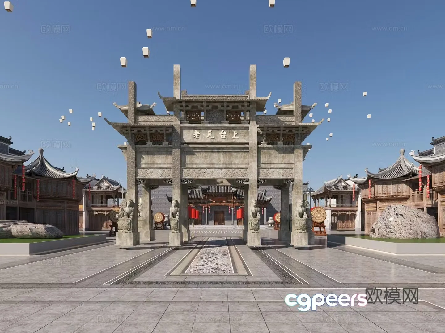 Chinese-style ancient building ancient building archway ancient building door head 3D model