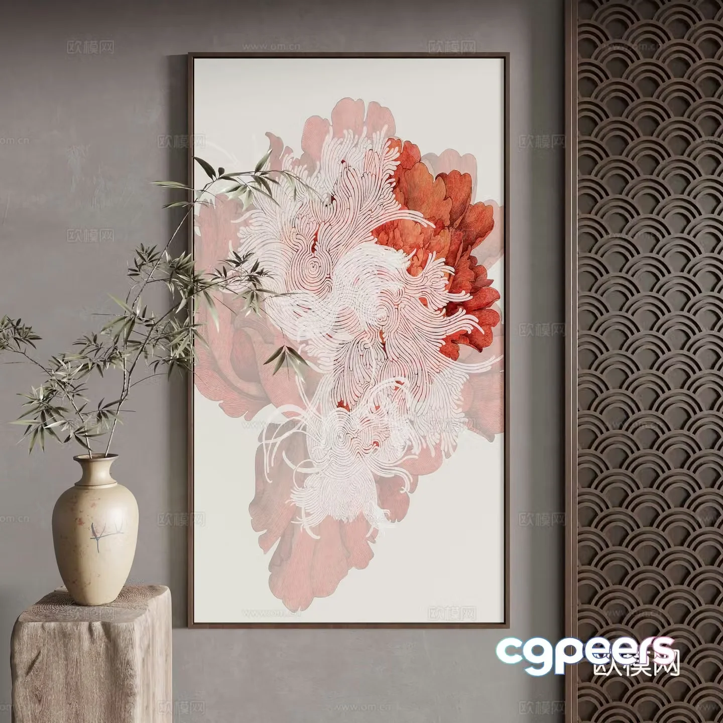 New Chinese style decorative painting 3D model