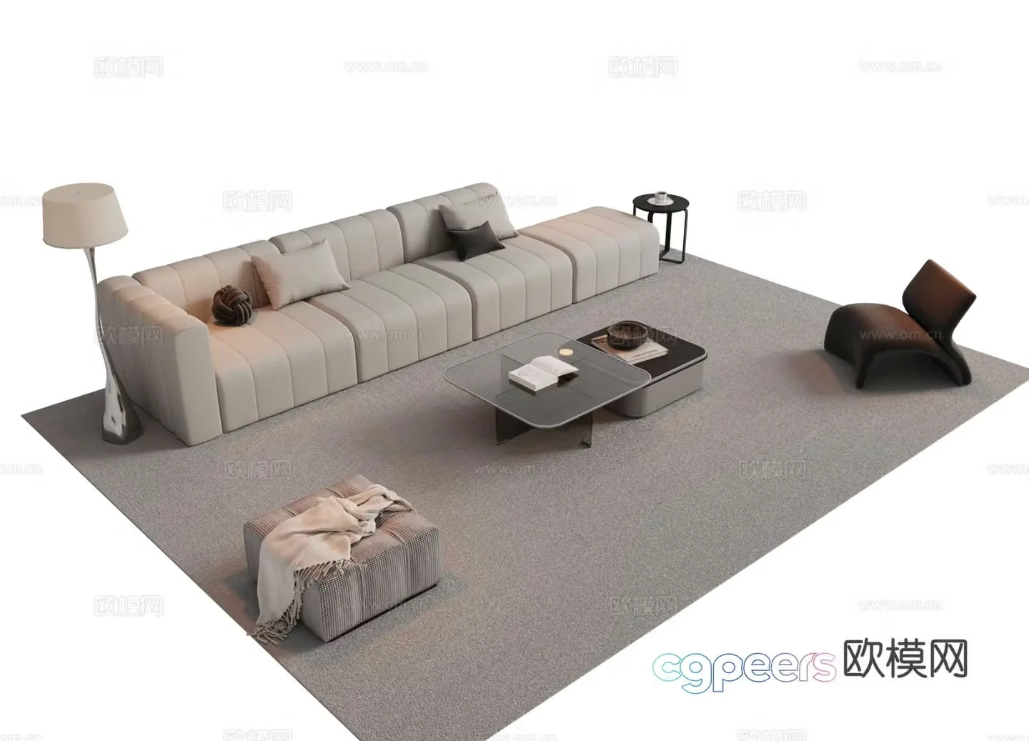 Italian sofa coffee table combination sofa 3D model