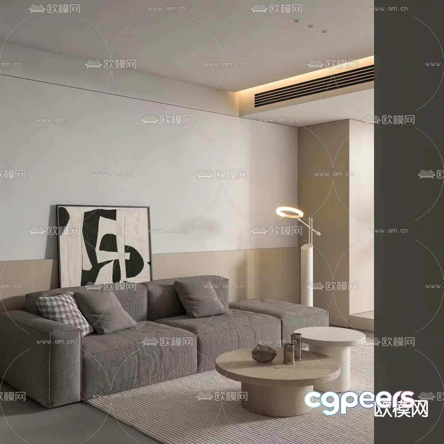 Upholstered Sofa Three-person Sofa 3D Model