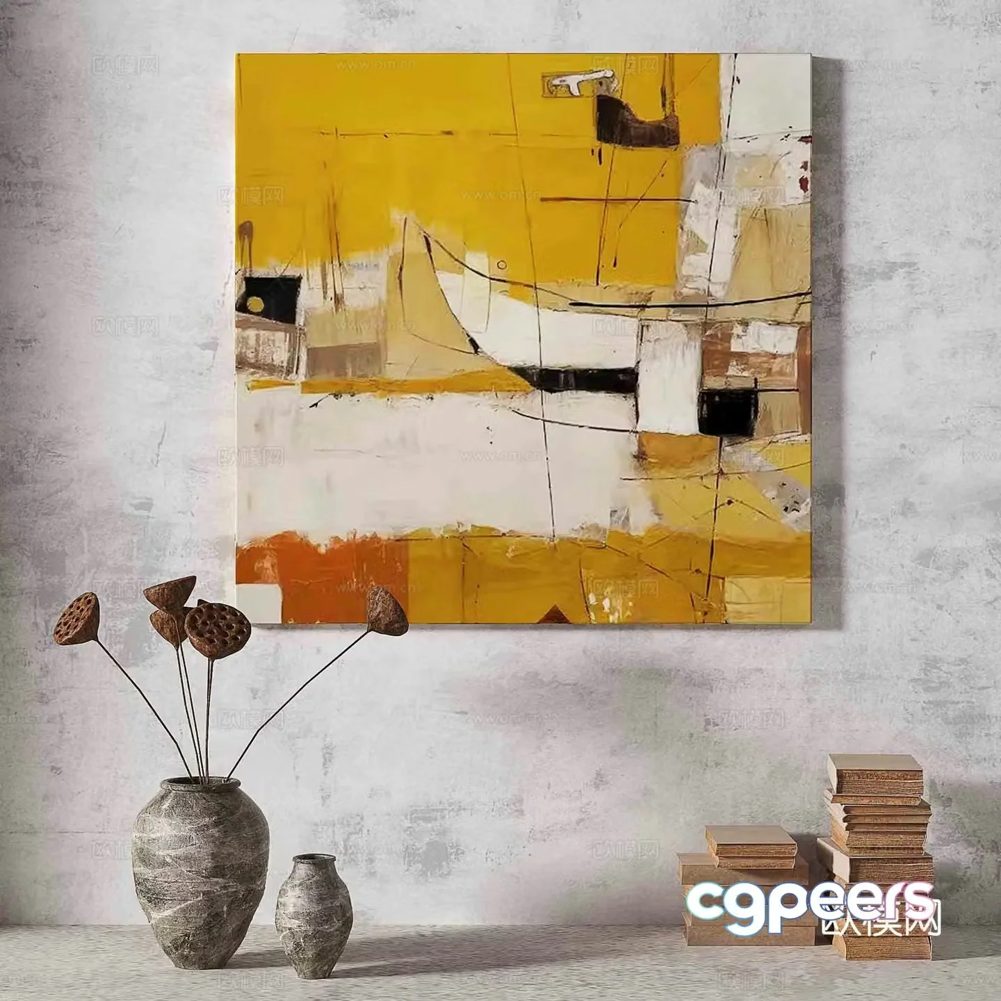 Wabisa retro texture abstract decorative painting 3d model