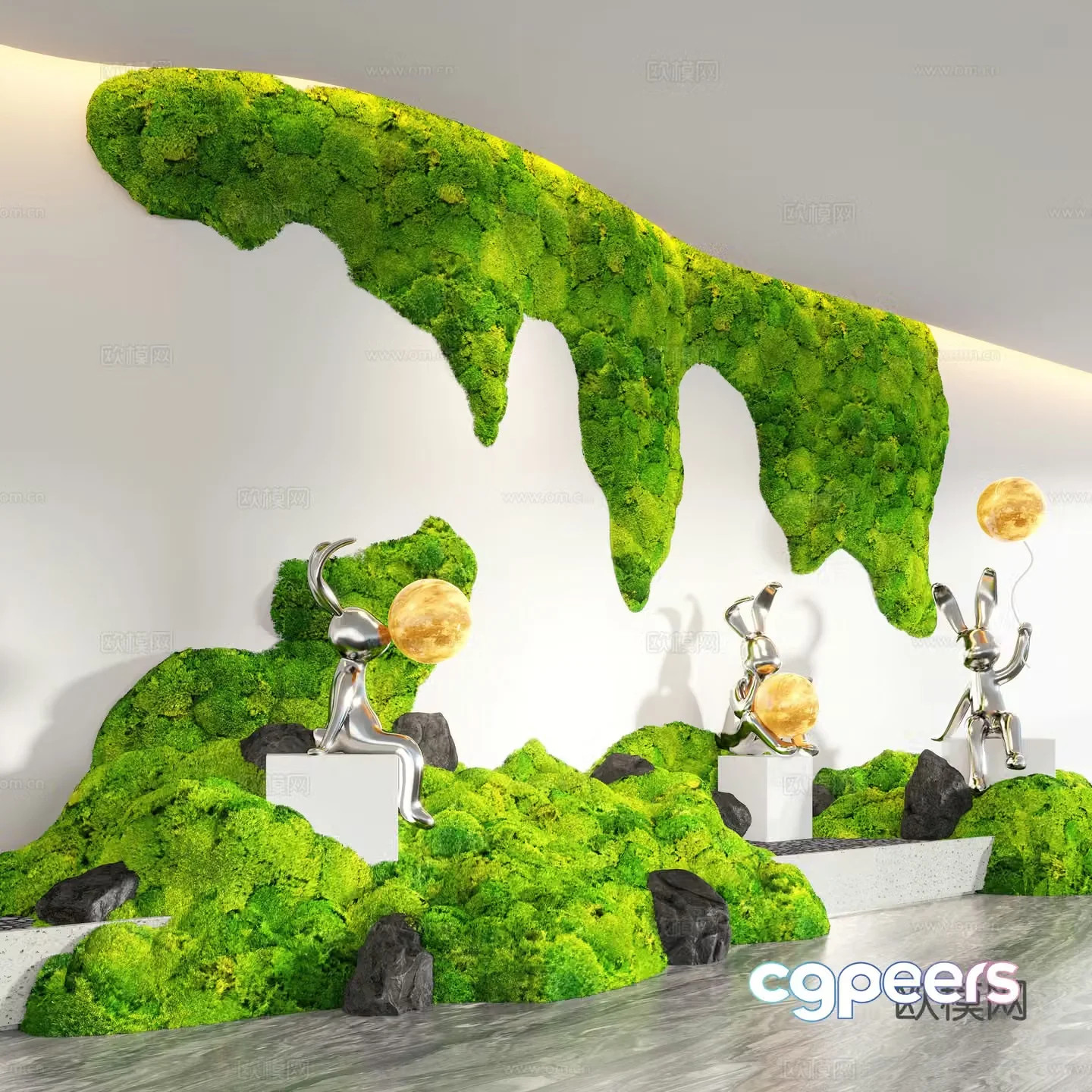 Modern interior landscape landscaping moss landscape plant wall immortal moss wall 3d model