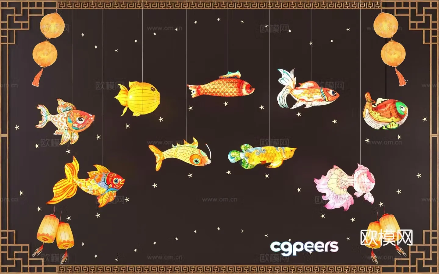 New Chinese style intangible cultural heritage fish lamp beautiful pendant 3D model