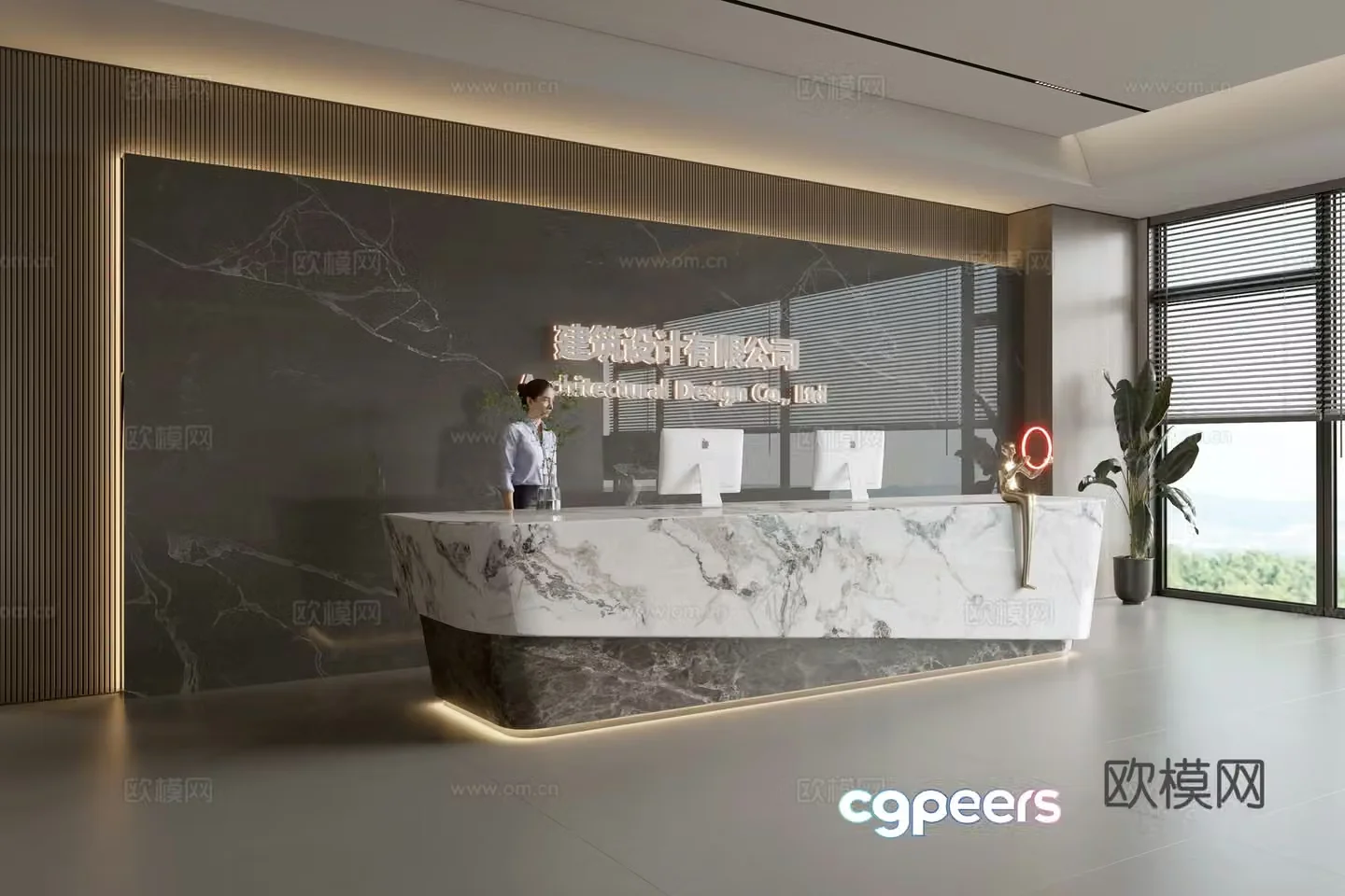 Modern company front desk reception area bar reception desk service desk company front desk background 3D model