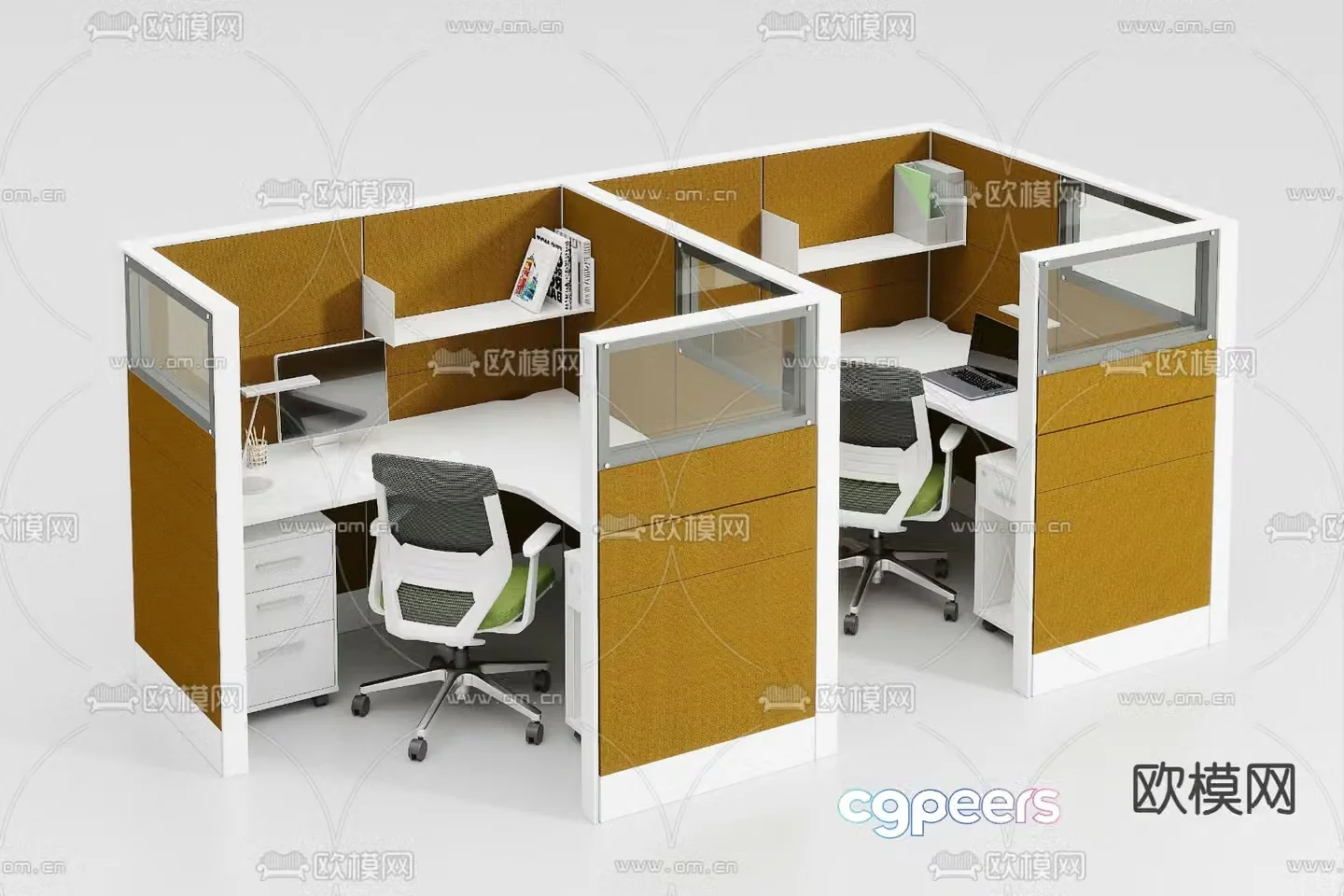 Screen card space office desk staff table work station 3D model
