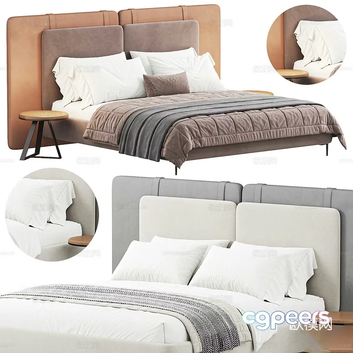 Modern Italian fabric double bed 3D model