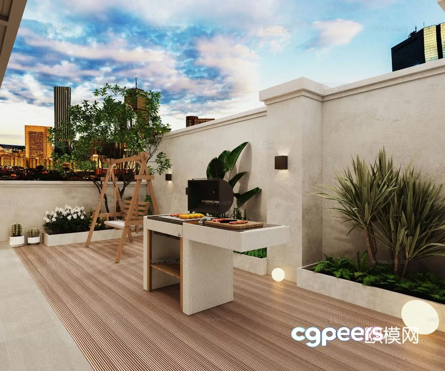 Modern balcony terrace roof garden 3d model