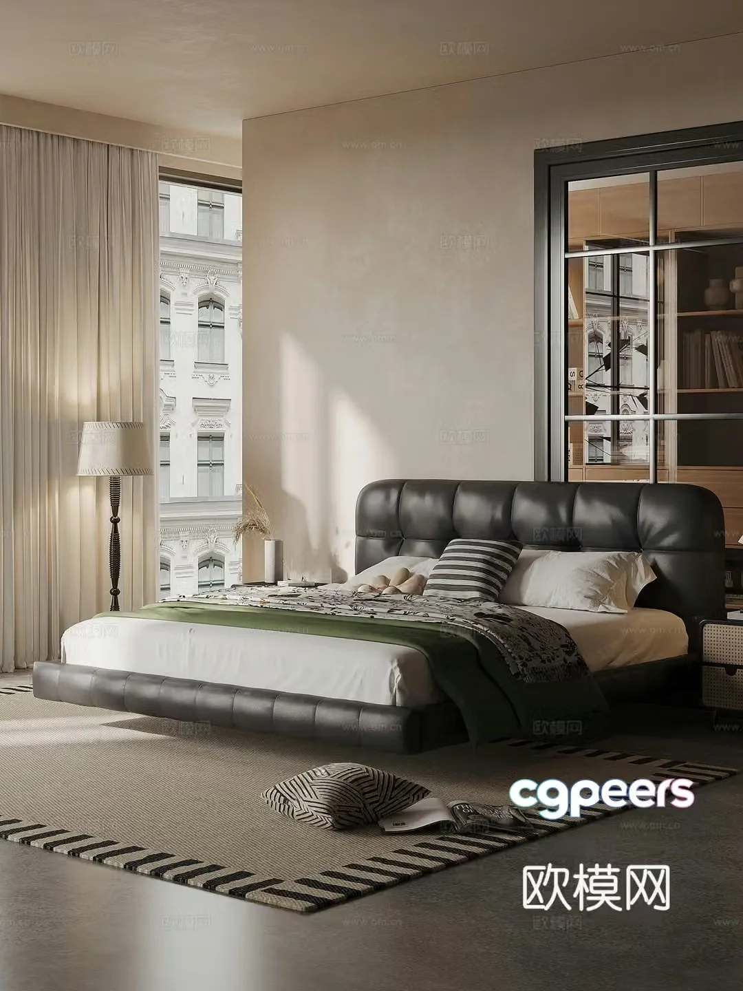 Medium and modern double bed leather bed suspended bed master bedroom bed 3D model