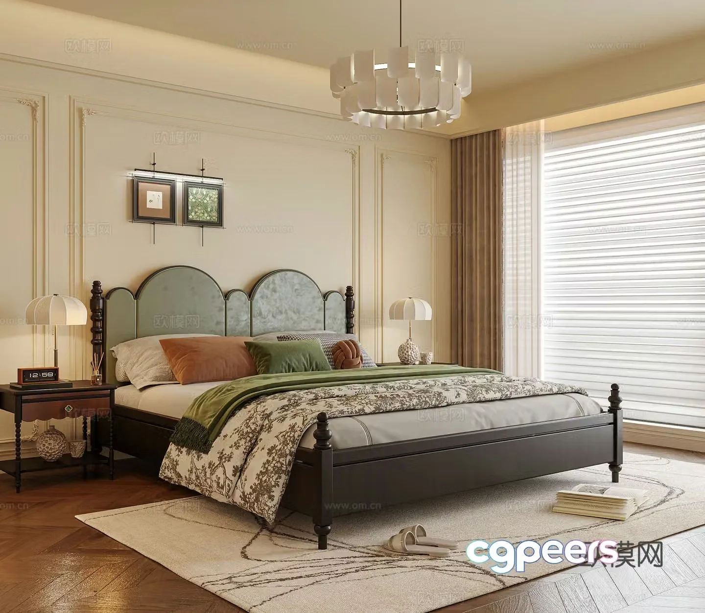 French bedroom double bed nightstand bedroom chandeliers 3d model
