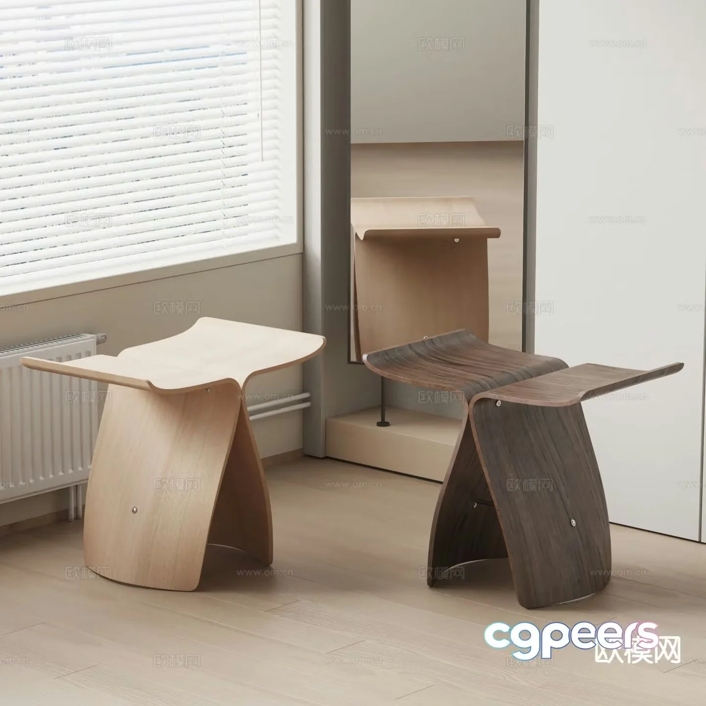 willisau stool low stool wooden stool 3d model