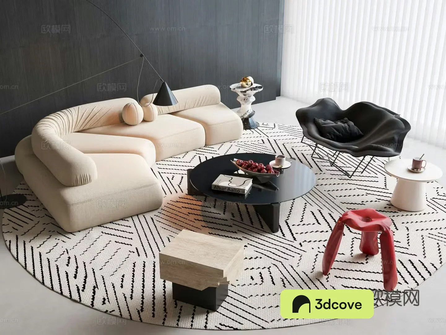 Modern curved sofa coffee table combination Petal sofa Single chair Curved sofa