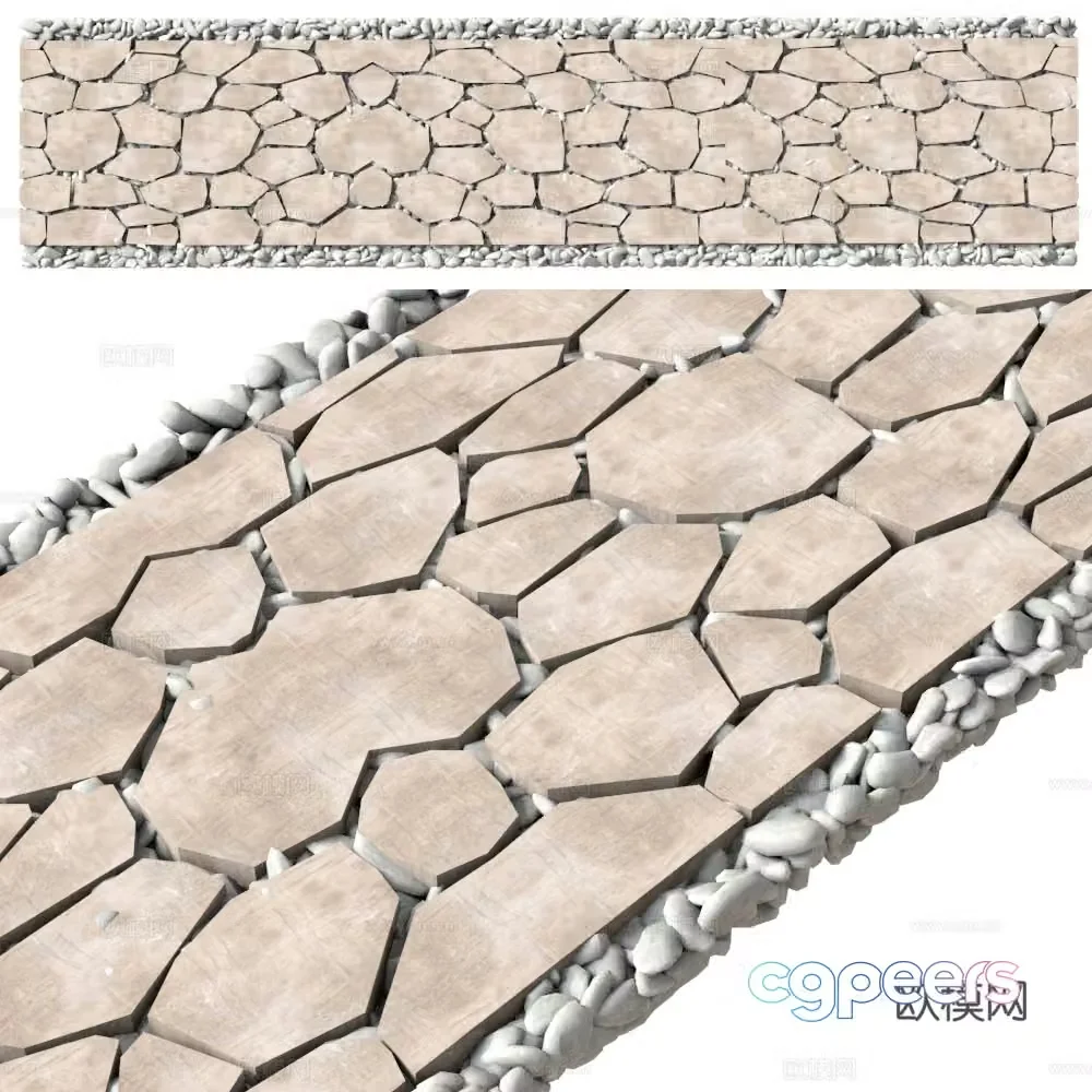 Cobblestone road stone pavement landscape path stone paving road outdoor path 3d model