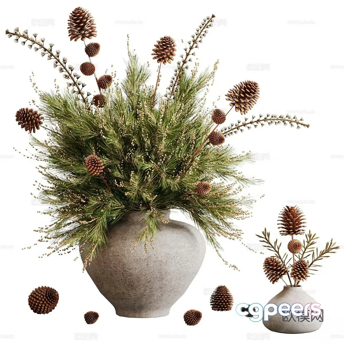 3D model of pine branches in rural vase