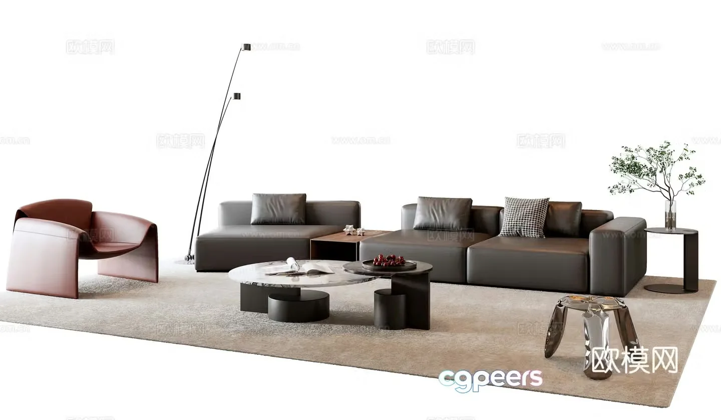 Italian sofa coffee table combination 3D model