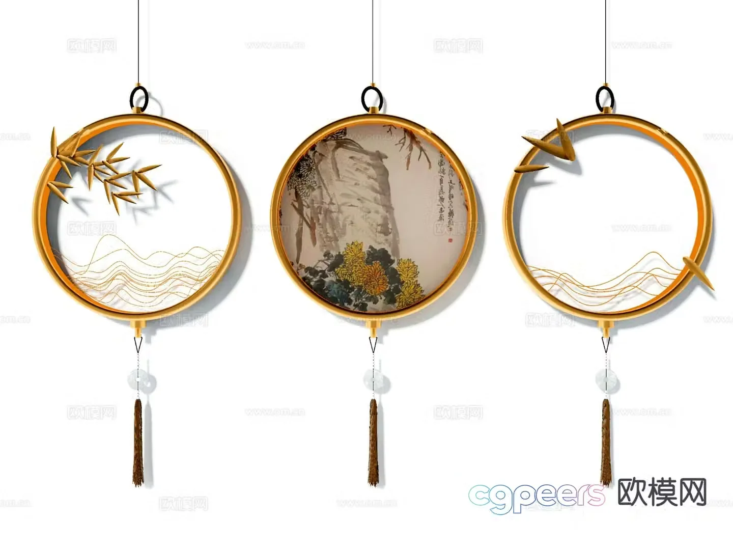 Chinese round hangings wall decorations Zen pendants 3D model